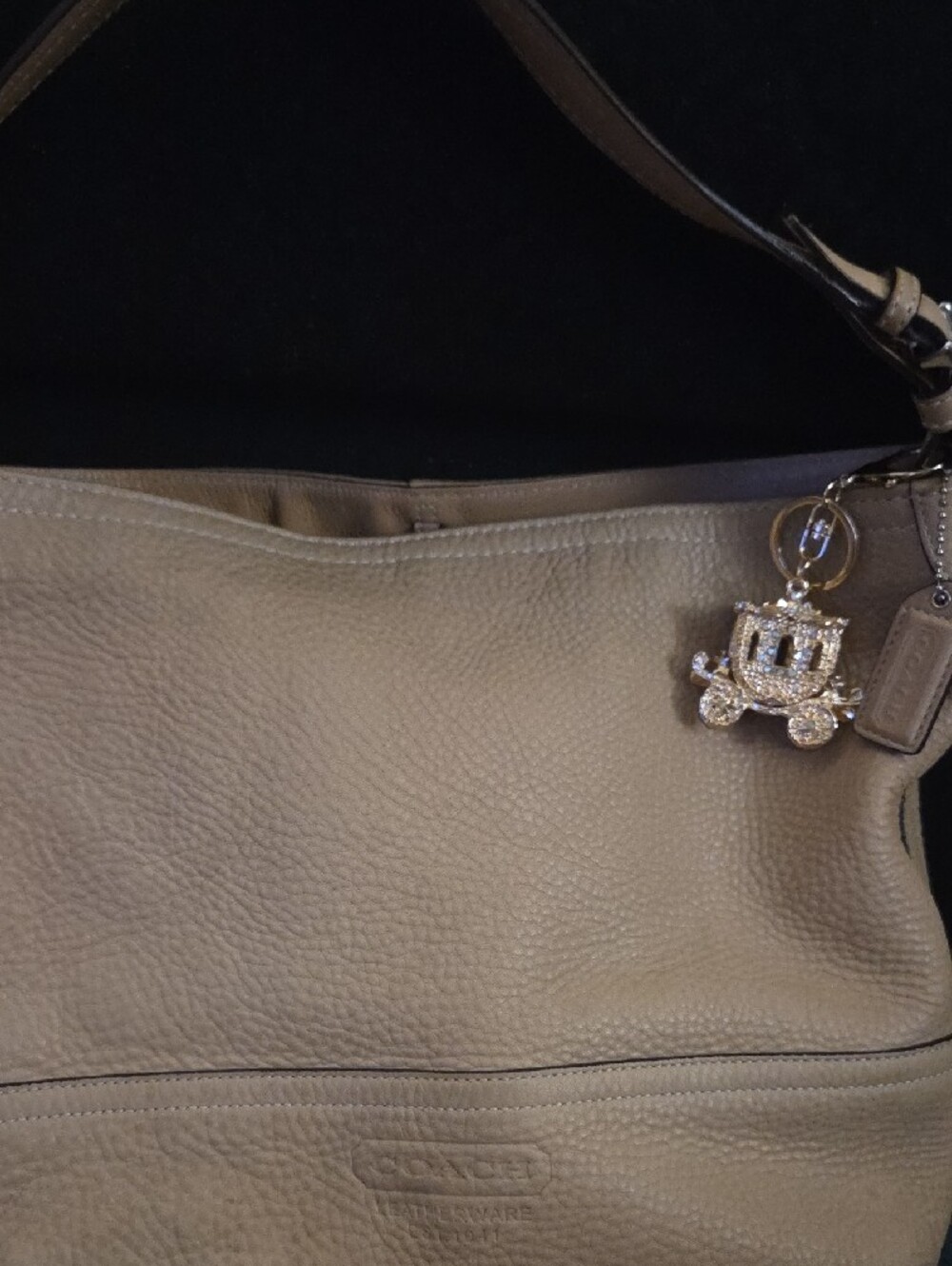 Coach Tan Pebble Leather Shoulder Bag with Gold Charm